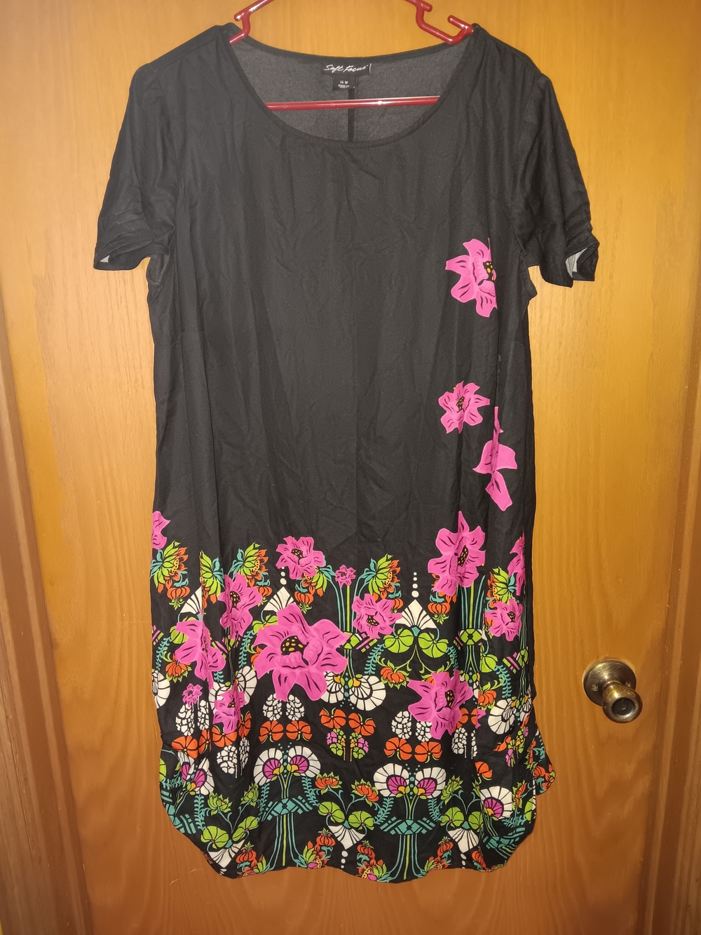 Black Midi Dress with Pink Floral Border